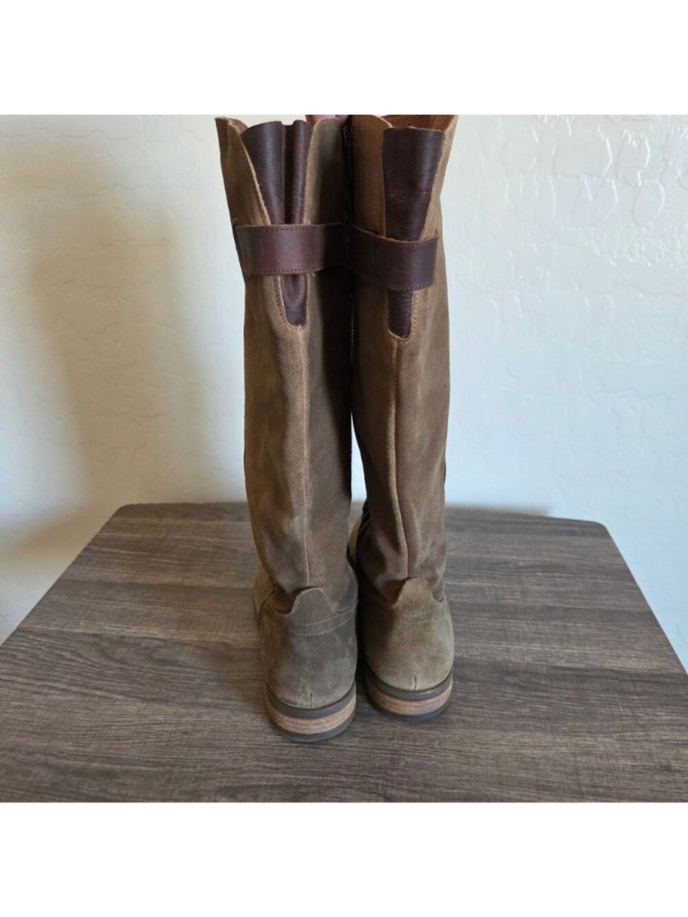 Born Suede Distressed Albi Tall Riding Boots Brown 8.5 Western Boho Cross Stitch - Picture 5 of 12